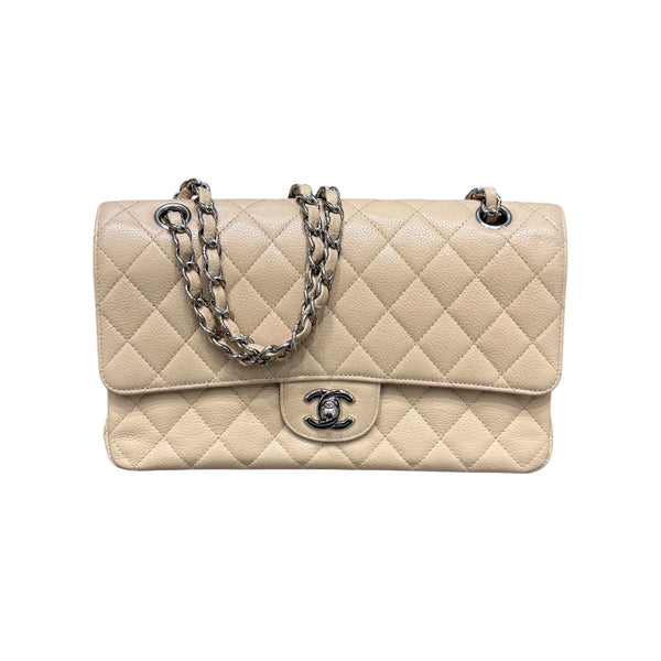 シャネル CHANEL マトラッセ25 ベージュ　シルバー金具 キャビアスキン レディース ショルダーバッグ