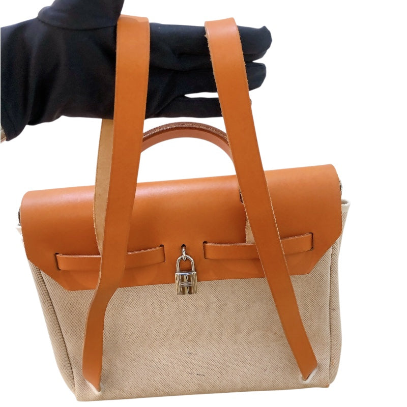 エルメス HERMES エールバッグアドPM □C刻(1999年) ベージュ/ゴールド金具 トワル・ハンター ユニセックス リュック・デイパック