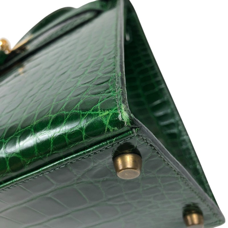 エルメス HERMES ケリー28 外縫い □N刻 グリーン ゴールド金具 アリゲーターリセ レディース ショルダーバッグ
