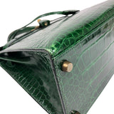 エルメス HERMES ケリー28 外縫い □N刻 グリーン ゴールド金具 アリゲーターリセ レディース ショルダーバッグ