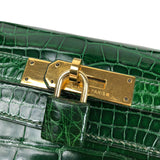 エルメス HERMES ケリー28 外縫い □N刻 グリーン ゴールド金具 アリゲーターリセ レディース ショルダーバッグ
