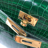 エルメス HERMES ケリー28 外縫い □N刻 グリーン ゴールド金具 アリゲーターリセ レディース ショルダーバッグ