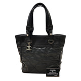 シャネル CHANEL パリビアリッツトートPM A30208 ブラック コーティングキャンバス レディース ハンドバッグ