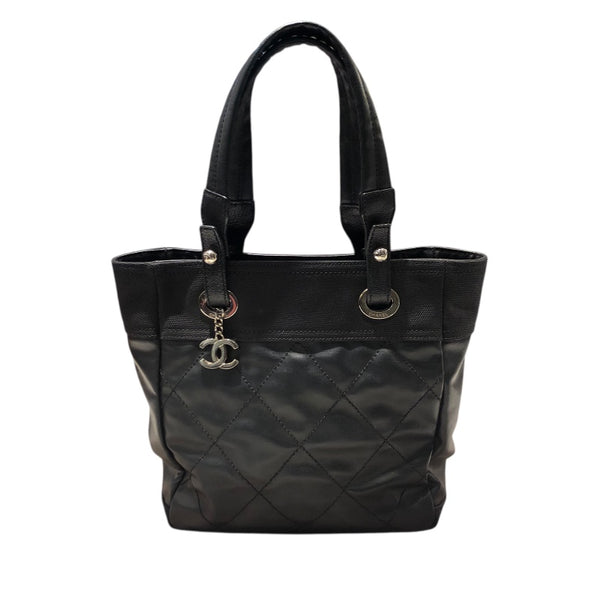 シャネル CHANEL パリビアリッツトートPM A30208 ブラック コーティングキャンバス レディース ハンドバッグ