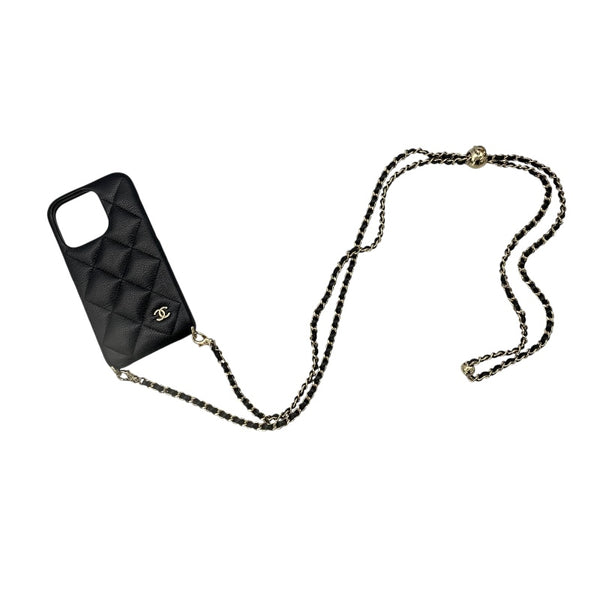 シャネル CHANEL タイムレスクラシック  iPhone 16Proケース  AP4539 ブラック GD金具 キャビアスキン ユニセックス その他小物