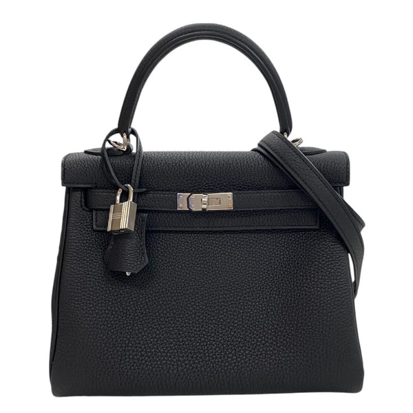 エルメス HERMES ケリー25 内縫い W刻 ブラック シルバー金具 トゴ レディース ハンドバッグ