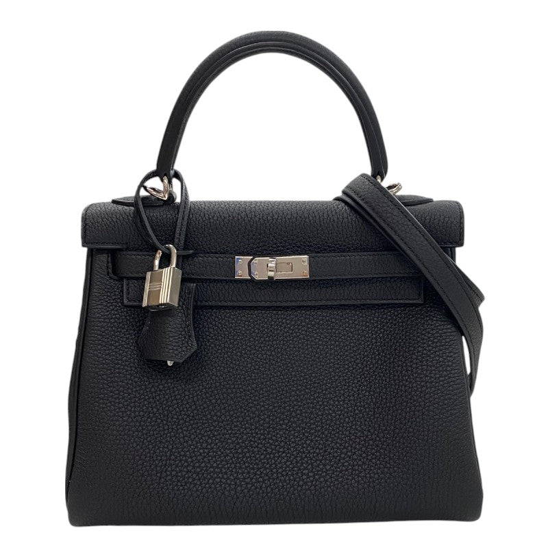 エルメス HERMES ケリー25 内縫い W刻 ブラック シルバー金具 トゴ レディース ハンドバッグ