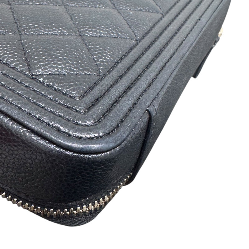 シャネル CHANEL ボーイシャネル　チェーンクラッチ ブラック キャビアスキン レディース ショルダーバッグ