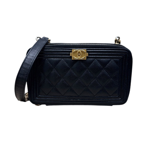 シャネル CHANEL ボーイシャネル　チェーンクラッチ ブラック キャビアスキン レディース ショルダーバッグ