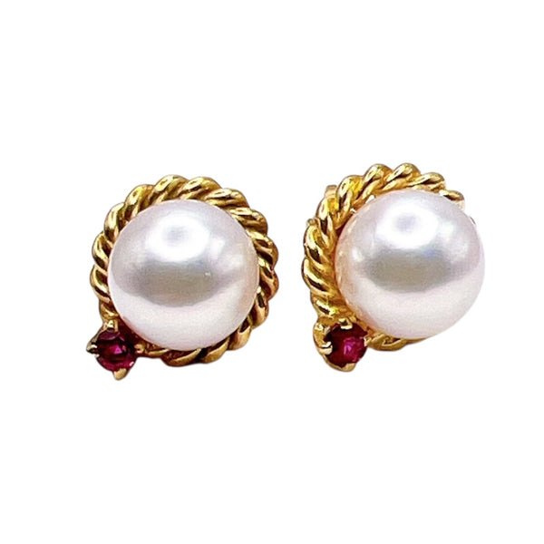 ミキモト MIKIMOTO ピアス K18ゴールド 750YG/パール/ルビー ジュエリー