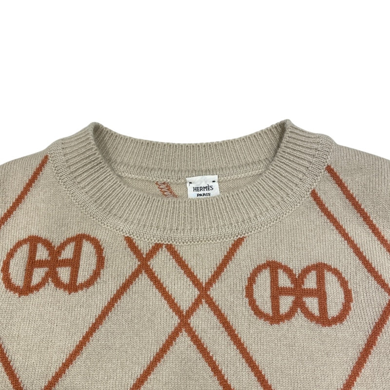 エルメス HERMES Hロンド総柄ニットセーター ２E2632DT ベージュ カシミヤ レディース セーター
