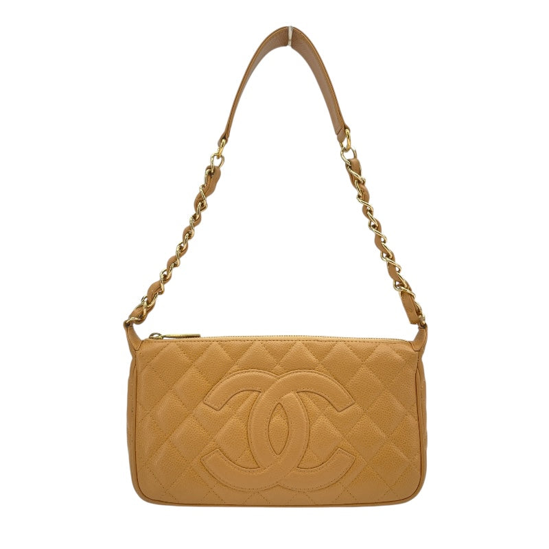シャネル CHANEL マトラッセワンショルダー A22476 8番台 ベージュ　ゴールド金具 キャビアスキン レディース ショルダーバッグ
