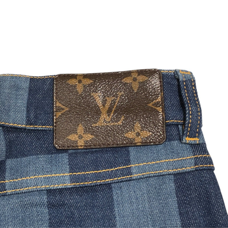 ルイ・ヴィトン LOUIS VUITTON ダミエ柄デニムパンツ FHPA080UY ブルー コットン レディース デニムパンツ