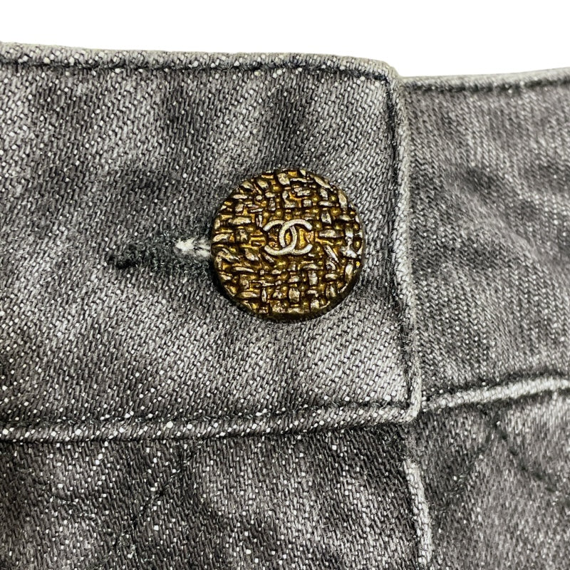 シャネル CHANEL マトラッセキルティングデニムパンツ P44333 ブラック デニム レディース デニムパンツ