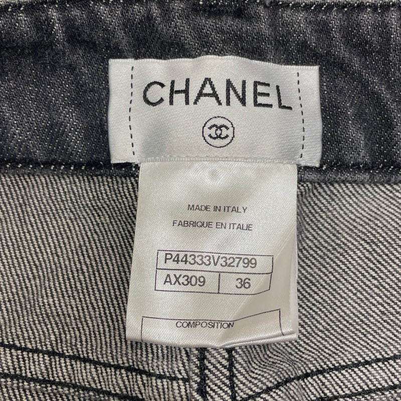 シャネル CHANEL マトラッセキルティングデニムパンツ P44333 ブラック デニム レディース デニムパンツ