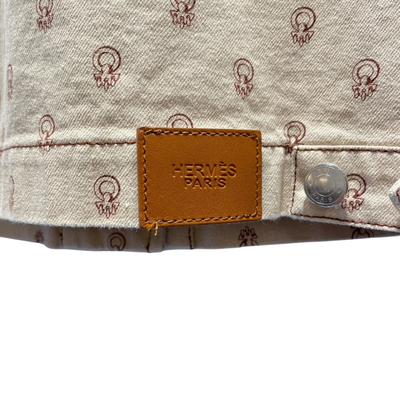 エルメス HERMES コリエドシアン総柄ノーカラージャケット 2E0254DS ベージュ コットン レディース ノーカラージャケット