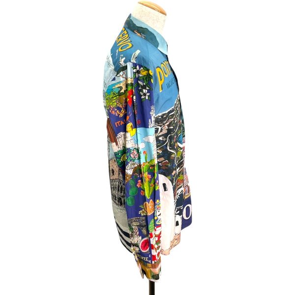 ドルチェ＆ガッバーナ Dolce & Gabbana 総柄プリント長袖シャツ G5EJ1T ブルー コットン メンズ 長袖シャツ