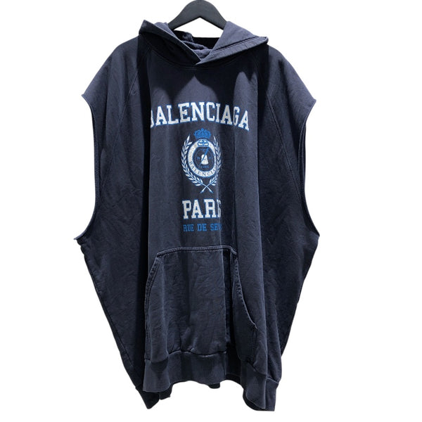 BALENCIAGA ロゴプリント パーカー 紺 中古・古着通販】BALENCIAGA (バレンシアガ) キャンペーンロゴ