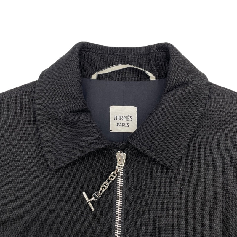 エルメス HERMES シェーヌダンクルZIPジャケット ブラック ヘンプ レディース ノーカラージャケット