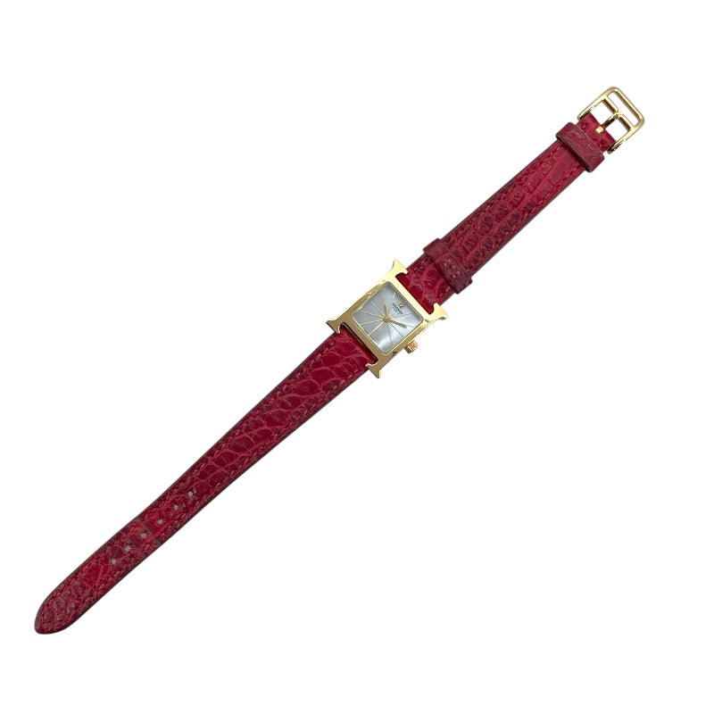 エルメス HERMES Hウォッチ ミニ ホワイトシェル HH1.185 ホワイト K18YG レディース 腕時計