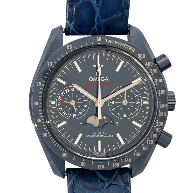 オメガ OMEGA スピードマスター ムーンウォッチ ブルーサイド オブザムーン 304.93.44.52.03.001 ブルー セラミック×革ベルト（社外） 自動巻き メンズ 腕時計