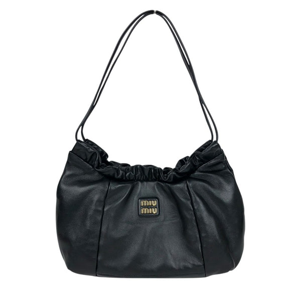 ミュウミュウ miu miu ロゴホーボーバッグ 5BC175 ブラック ナッパレザー レディース ショルダーバッグ