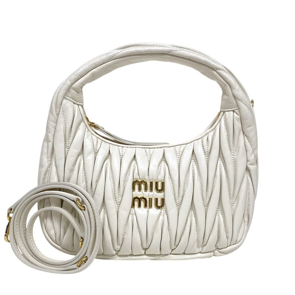 ミュウミュウ miu miu ワンダー マテラッセレザー ホーボーバッグ 5BC125 ホワイト ゴールド金具 ラムレザー レディース ハンドバッグ ショルダーバッグ