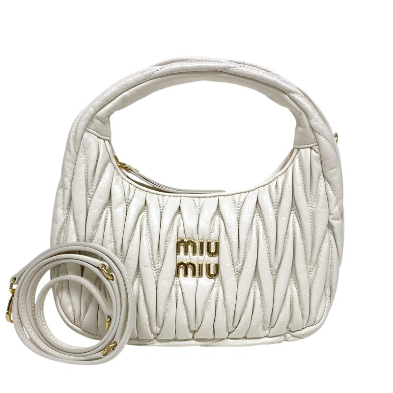 ミュウミュウ miu miu ワンダー マテラッセレザー ホーボーバッグ 5BC125 ホワイト ゴールド金具 ラムレザー レディース ハンドバッグ ショルダーバッグ
