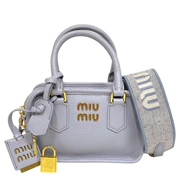 ミュウミュウ miu miu アルカディ レザーバッグ 5BB123 パープルグレー ゴールド金具 レディース ハンドバッグ ショルダーバッグ