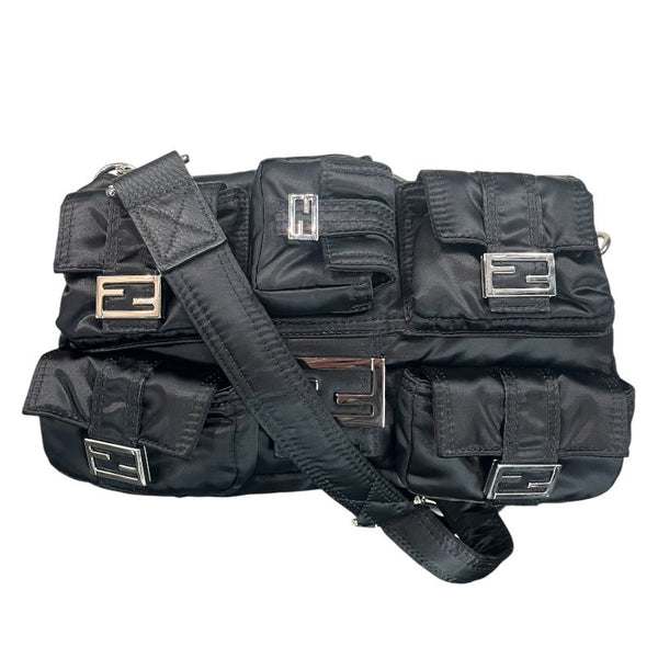 フェンディ FENDI マンマバゲット マルチポケット 8BR808 ブラック エコナイロン レディース ショルダーバッグ