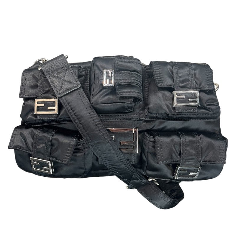 フェンディ FENDI マンマバゲット マルチポケット 8BR808 ブラック エコナイロン レディース ショルダーバッグ