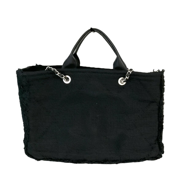 シャネル CHANEL ﾗｰｼﾞｼｮｯﾋﾟﾝｸﾞﾄｰﾄ ブラック/SV金具 ｺｯﾄﾝ レディース トートバッグ