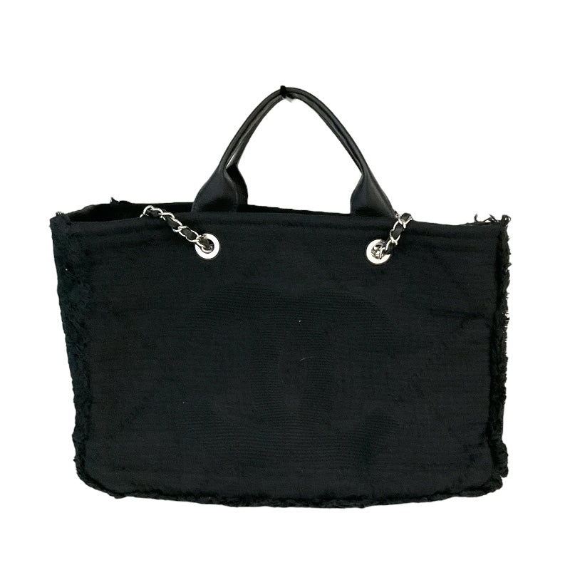 シャネル CHANEL ﾗｰｼﾞｼｮｯﾋﾟﾝｸﾞﾄｰﾄ ブラック/SV金具 ｺｯﾄﾝ レディース トートバッグ