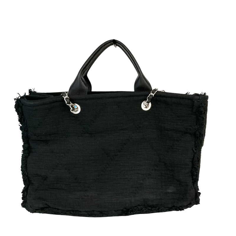 シャネル CHANEL ﾗｰｼﾞｼｮｯﾋﾟﾝｸﾞﾄｰﾄ ブラック/SV金具 ｺｯﾄﾝ レディース トートバッグ