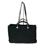 シャネル CHANEL ﾗｰｼﾞｼｮｯﾋﾟﾝｸﾞﾄｰﾄ ブラック/SV金具 ｺｯﾄﾝ レディース トートバッグ