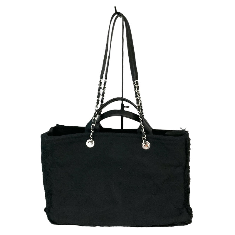 シャネル CHANEL ﾗｰｼﾞｼｮｯﾋﾟﾝｸﾞﾄｰﾄ ブラック/SV金具 ｺｯﾄﾝ レディース トートバッグ