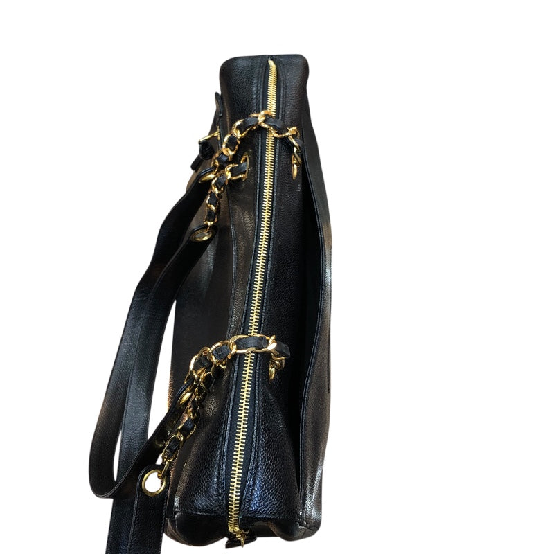 シャネル CHANEL ココマークチェーントートバック ブラック/ゴールド金具 キャビアスキン レディース ショルダーバッグ