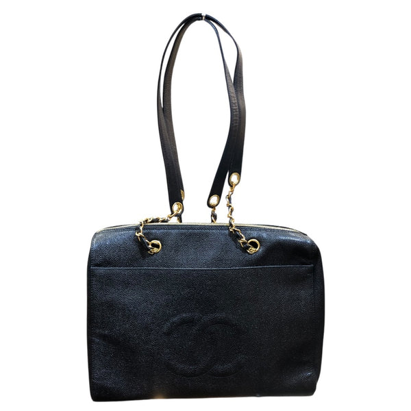シャネル CHANEL ココマークチェーントートバック ブラック/ゴールド金具 キャビアスキン レディース ショルダーバッグ