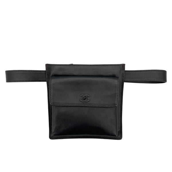 シャネル CHANEL ターンロック ベルトバッグ ブラック ラムスキン レディース ウエストバッグ