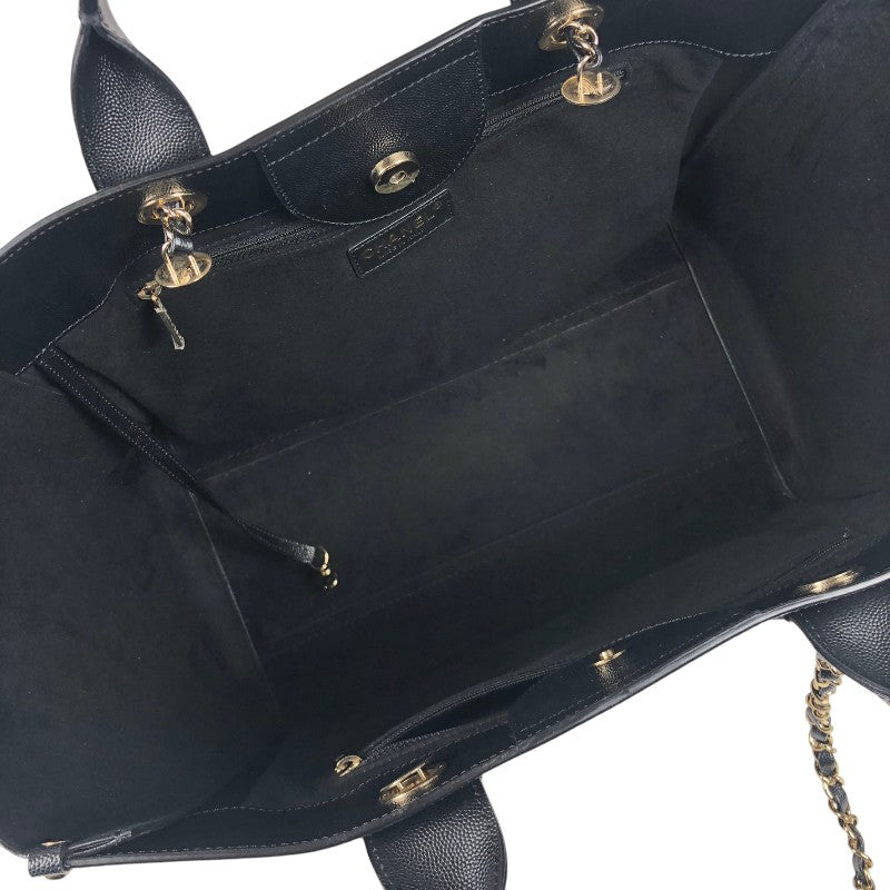 シャネル CHANEL ドーヴィル ラージ A66941 29番台 ブラック シルバー金具 キャビアスキン レディース トートバッグ