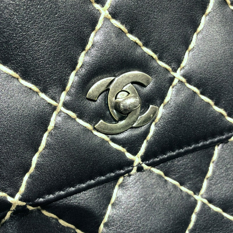 シャネル CHANEL チェーンショルダー ワイルドステッチ ブラック カーフ レディース ショルダーバッグ