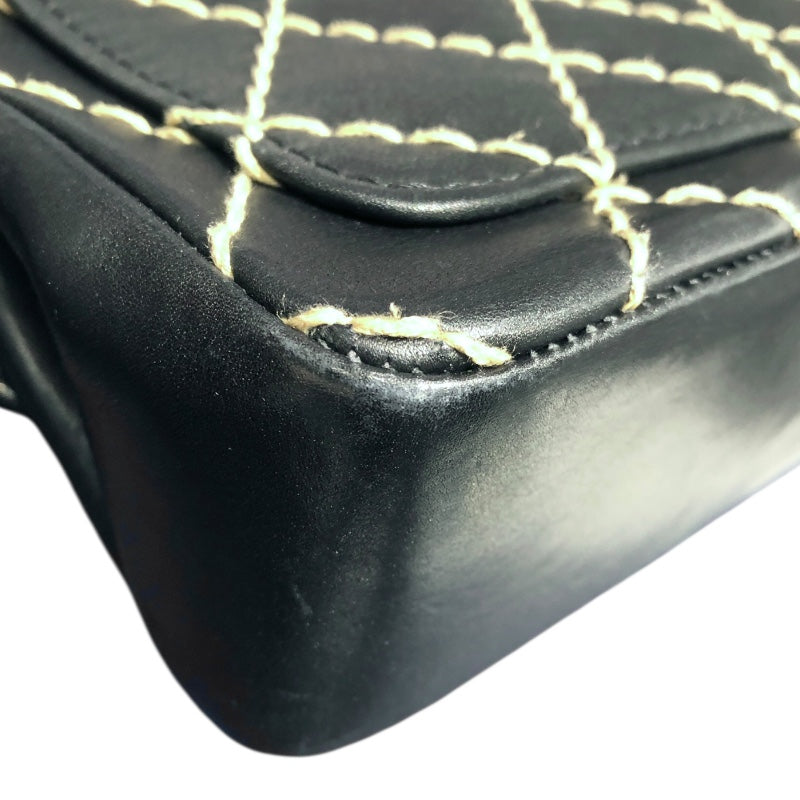 シャネル CHANEL チェーンショルダー ワイルドステッチ ブラック カーフ レディース ショルダーバッグ