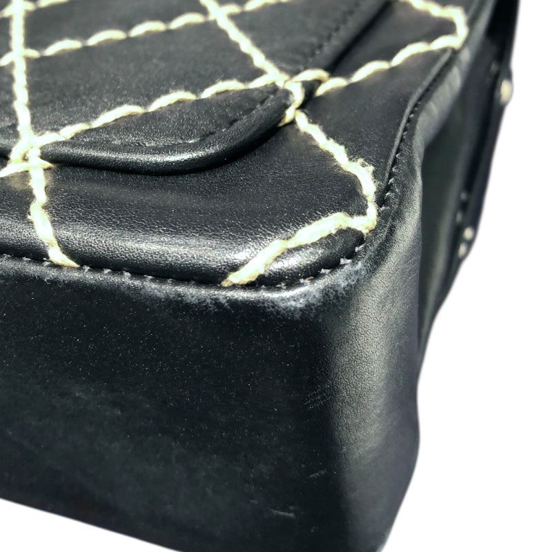 シャネル CHANEL チェーンショルダー ワイルドステッチ ブラック カーフ レディース ショルダーバッグ