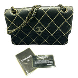 シャネル CHANEL チェーンショルダー ワイルドステッチ ブラック カーフ レディース ショルダーバッグ