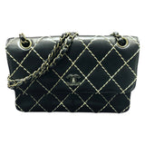 シャネル CHANEL チェーンショルダー ワイルドステッチ ブラック カーフ レディース ショルダーバッグ
