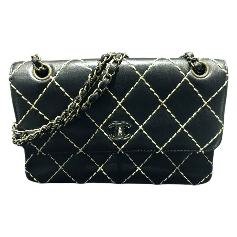 シャネル CHANEL チェーンショルダー ワイルドステッチ ブラック カーフ レディース ショルダーバッグ