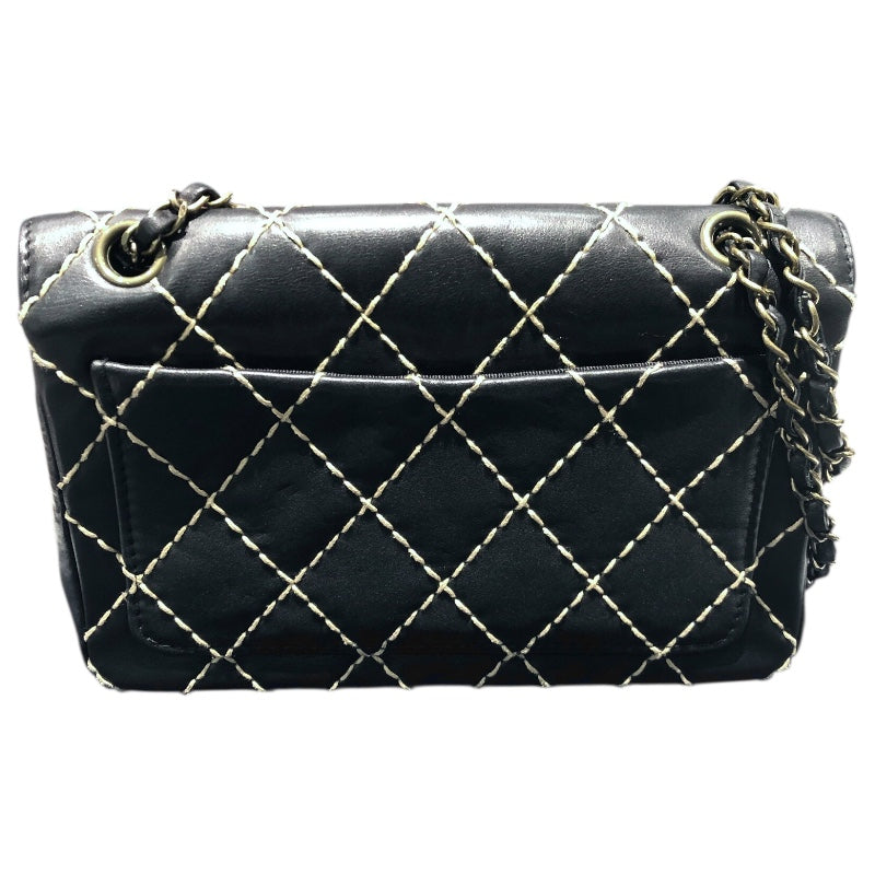 シャネル CHANEL チェーンショルダー ワイルドステッチ ブラック カーフ レディース ショルダーバッグ