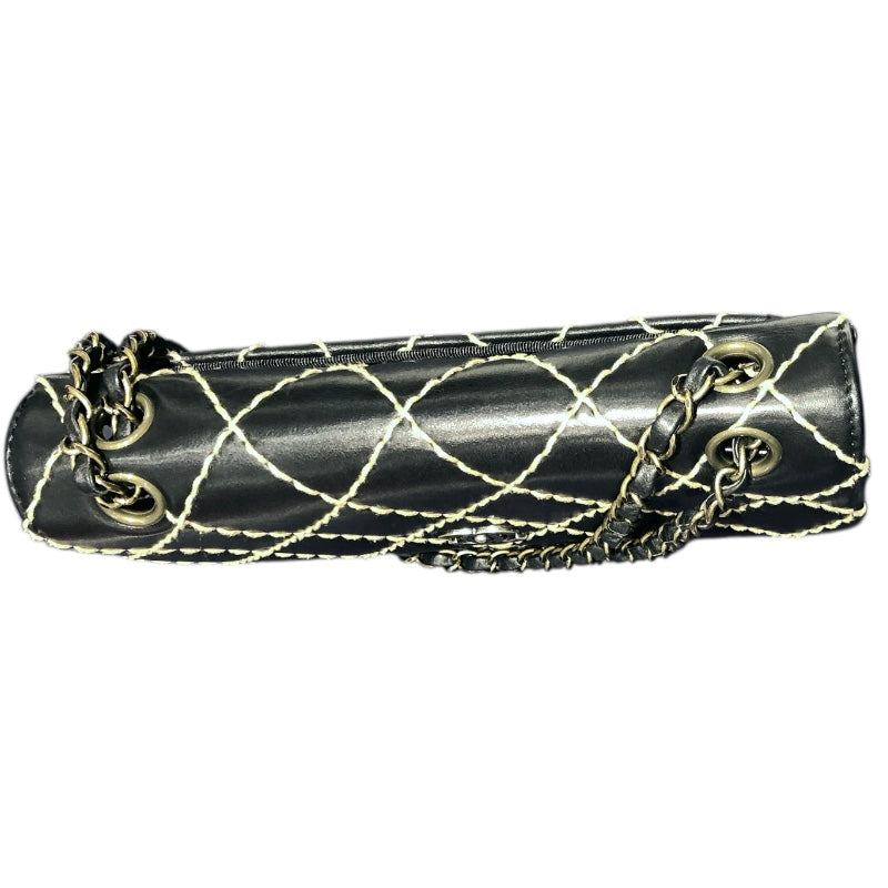 シャネル CHANEL チェーンショルダー ワイルドステッチ ブラック カーフ レディース ショルダーバッグ