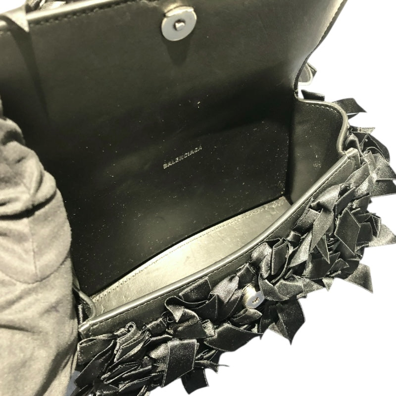 バレンシアガ BALENCIAGA アワーグラス XS 748749 ブラック サテン・レザー レディース ショルダーバッグ