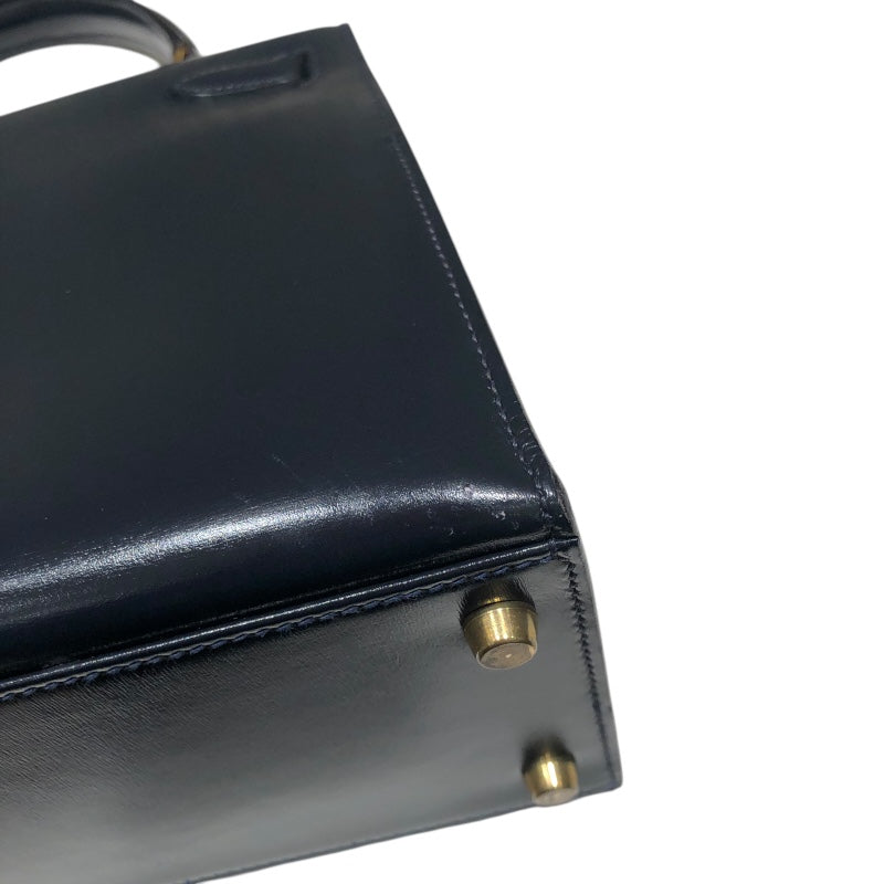 エルメス HERMES ケリー28　外縫い 〇T刻 ブルーインディゴ　ゴールド金具 ボックスカーフ レディース ハンドバッグ
